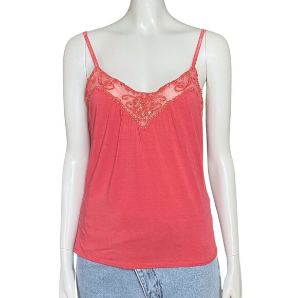 Vintage Y2K Coral Sequin Beaded Cami Going Out Top Fairycore. Medium/Large. Tank - Picture 1 of 11